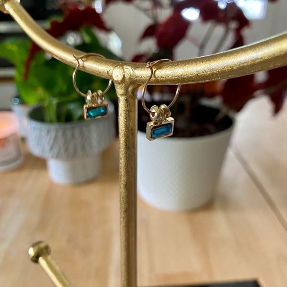 MAKE ME AND OFFER Dainty Gold Turquoise Rectangle Gem Huggie Earring - Picture 3 of 3